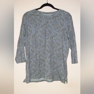 Lands End 3/4 sleeve Paisley print Tee. Size Large petite